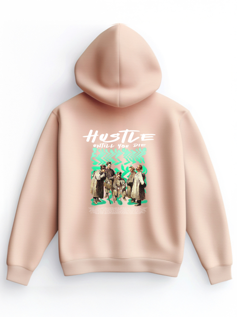Худі "Hustle untill you die" (принт на спині) Бежеве 